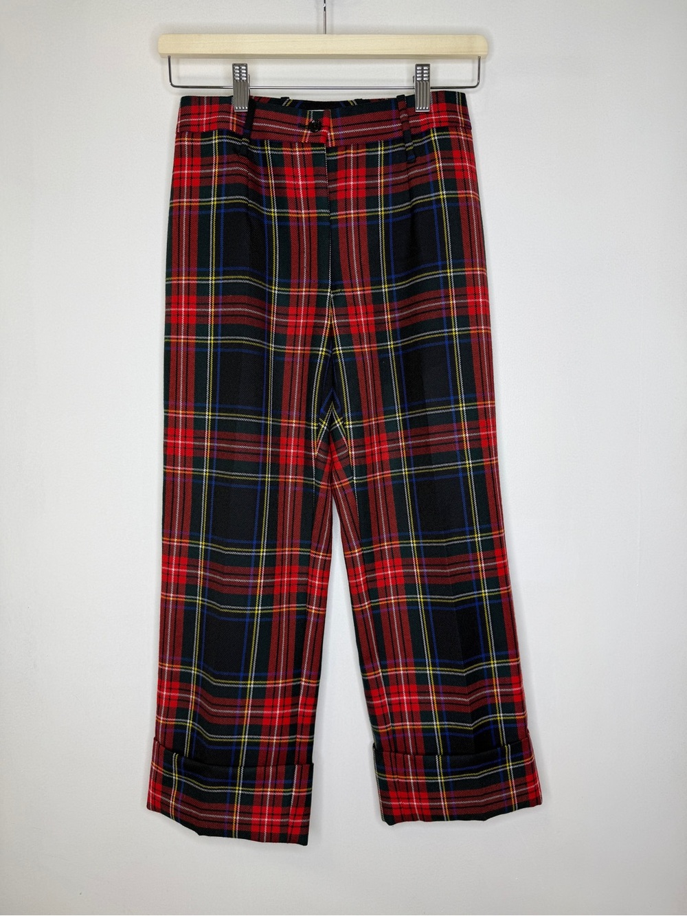 Dolce & Gabbana Virgin Wool Plaid Capri Pants Womens 38 W25 Red Y2K Grunge